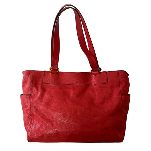 Fossil Red Leather Tote Bag With Dual Handles & Zipper Closure - Picture 1 of 10